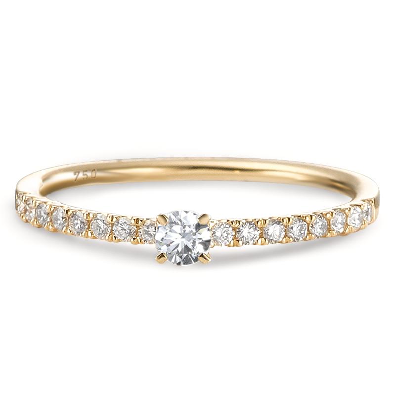 Bague solitaire Or jaune 18K Diamant 0.25 ct, 17 Pierres, w-si
